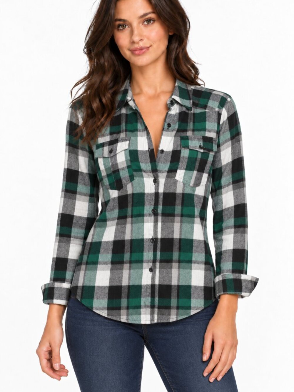 Active Women’s Green Plaid Button-Down Shirt Size M 100% Cotton